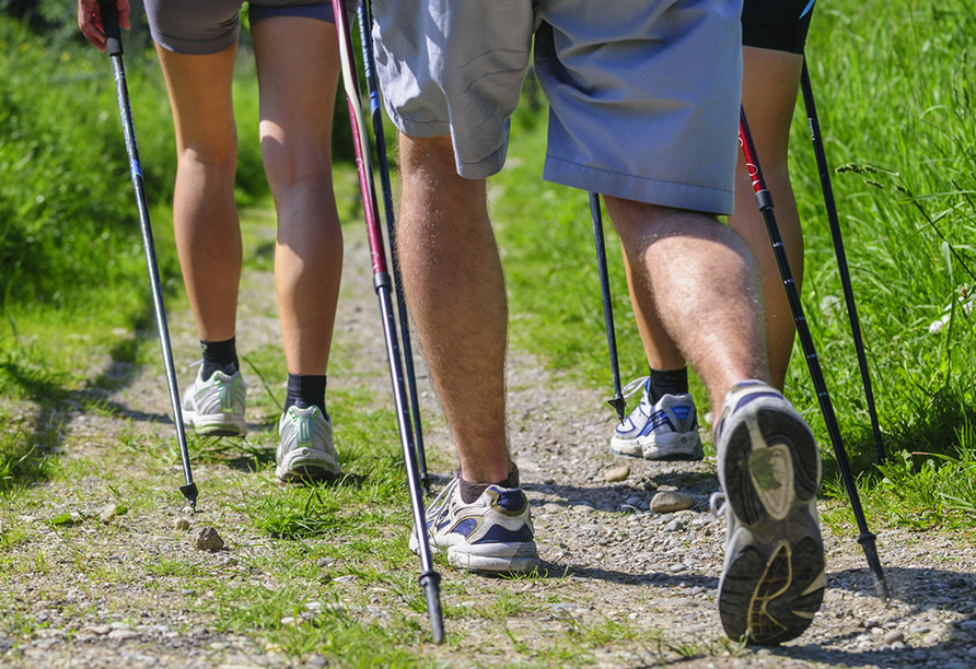 Damit Sie die Region sportlich zu Fuß erkunden können, verleiht das Kurhotel Pasja Nordic-Walking-Stöcke.