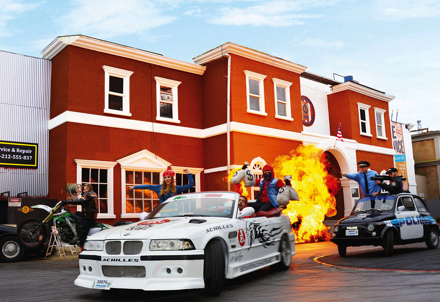 Erleben Sie eine packende Stuntshow im Movie Park Germany.