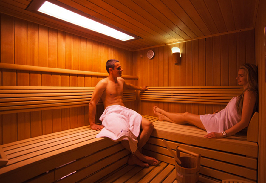 Der Wellnessbereich des Hotels Trofana bietet zahlreiche Möglichkeiten zur perfekten Entspannung – so auch in der Sauna.