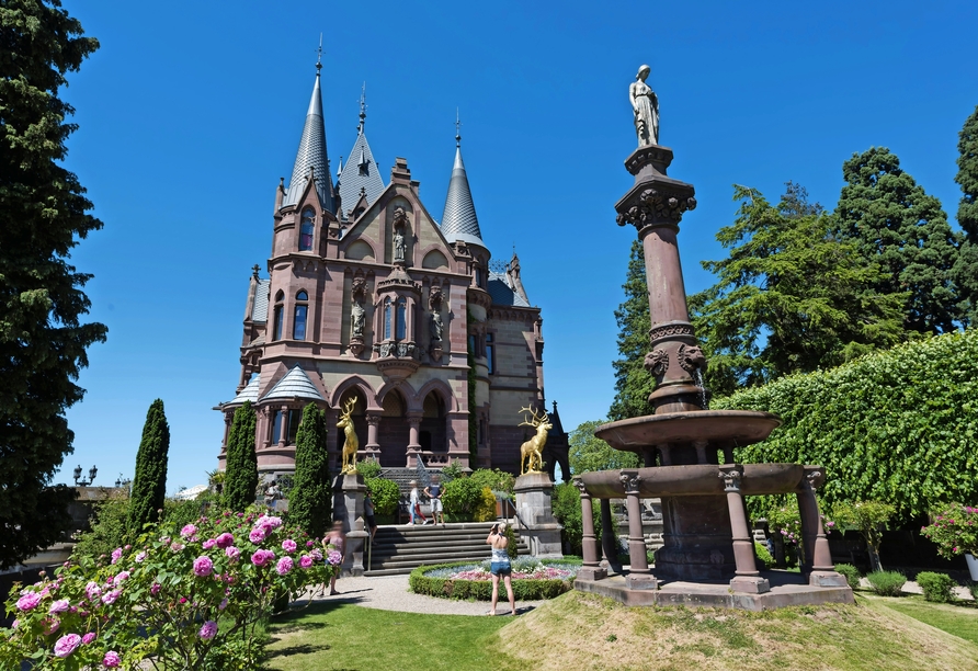 Auf einer Anhöhe über Ihrem Hotel liegt das imposante Schloss Drachenburg.