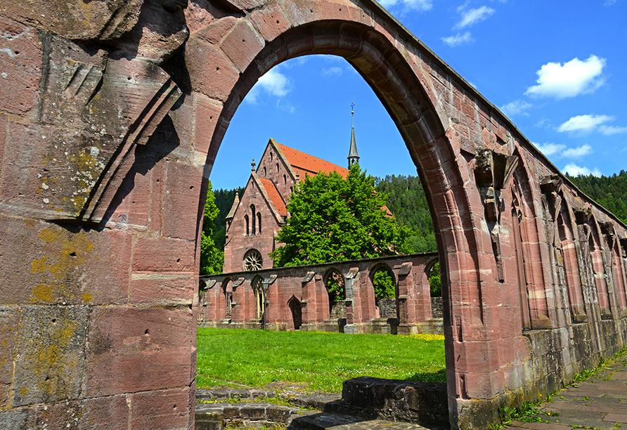 Das historische Kloster Hirsau liegt in Calw im Nahgoldtal zwischen dicht bewaldeten Schwarzwald-Höhen.