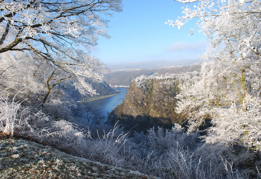 Ein wahres Wintermärchen erwartet Sie im sagenumwobenen Tal der Loreley. 