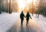 Unternehmen Sie einen gemütlichen Spaziergang durch die Winterlandschaft.