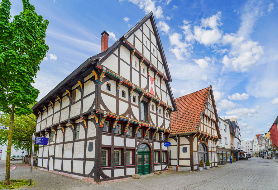 In der Hansestadt Herford stoßen Sie auf stolze Fachwerkhäuser.