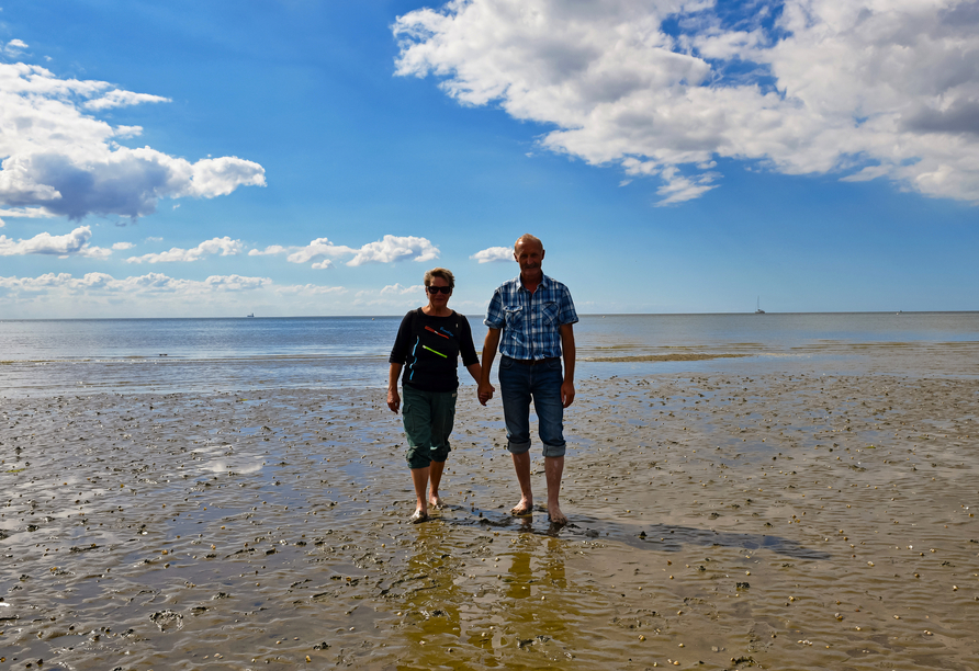 An der Nordsee sollten Sie unbedingt eine Wattwanderung machen.